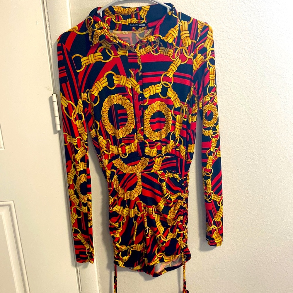 Fashion Nova Red and Gold Romper